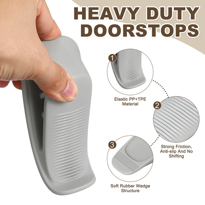 2Pcs Door Stop Wedge with Holder Set Elastic Heavy Duty Doorstops, Gray