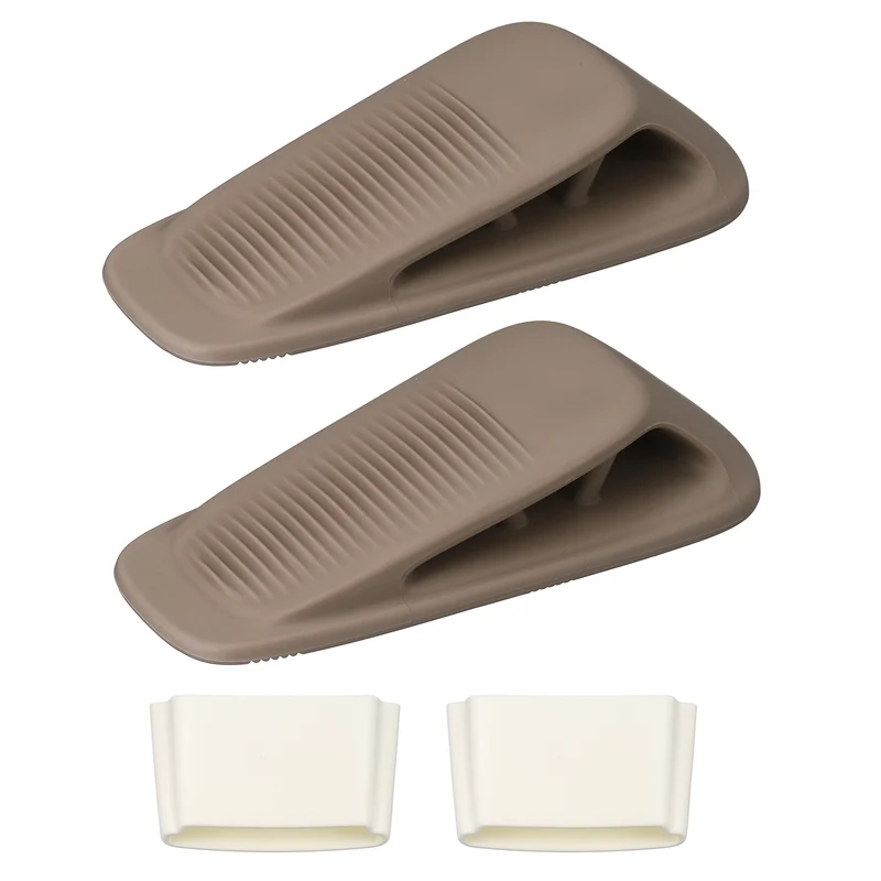 2Pcs Door Stop Wedge with Holder Set Elastic Heavy Duty Doorstops, Brown