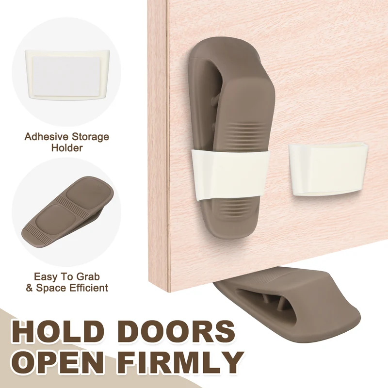 2Pcs Door Stop Wedge with Holder Set Elastic Heavy Duty Doorstops, Brown