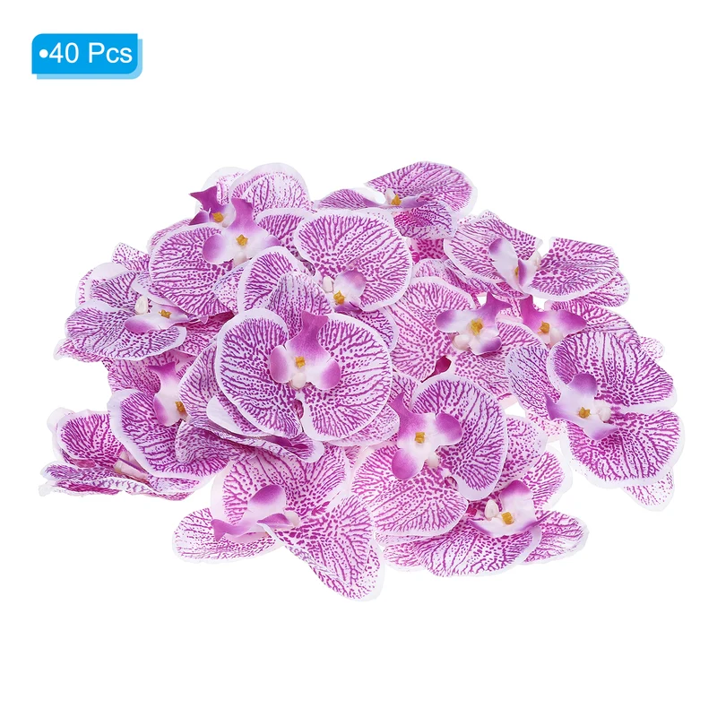 40Pcs 3.9" Artificial Silk Butterfly Orchid Flower Heads for DIY, Purple