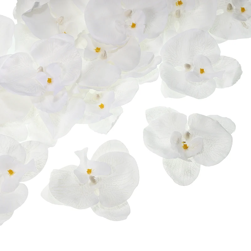 40Pcs 3.9" Artificial Silk Butterfly Orchid Flower Heads for DIY, Pure White