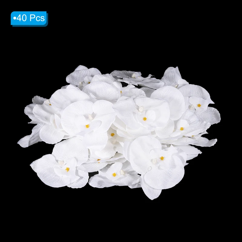 40Pcs 3.9" Artificial Silk Butterfly Orchid Flower Heads for DIY, Pure White