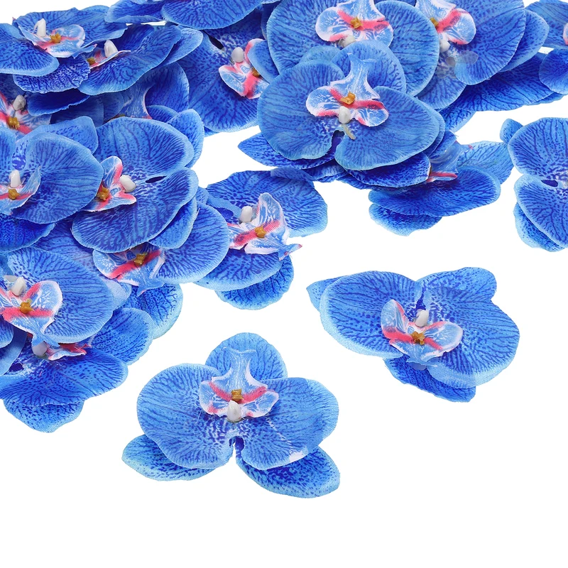 40Pcs 3.9" Artificial Silk Butterfly Orchid Flower Heads for DIY, Blue