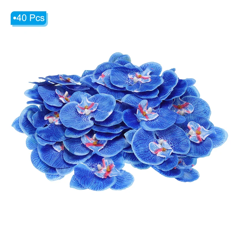 40Pcs 3.9" Artificial Silk Butterfly Orchid Flower Heads for DIY, Blue