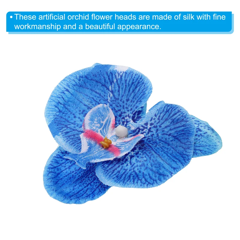 40Pcs 3.9" Artificial Silk Butterfly Orchid Flower Heads for DIY, Blue