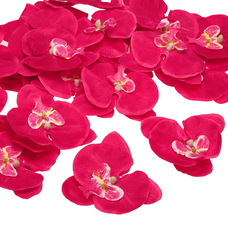 40Pcs 3.9" Artificial Silk Butterfly Orchid Flower Heads for DIY, Fuchsia