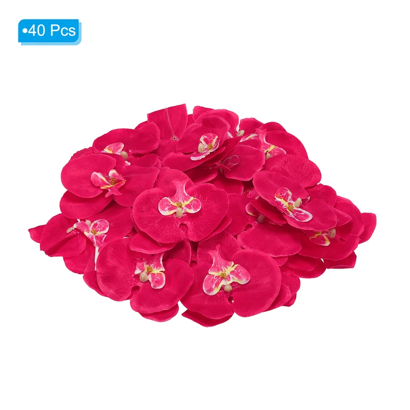 40Pcs 3.9" Artificial Silk Butterfly Orchid Flower Heads for DIY, Fuchsia