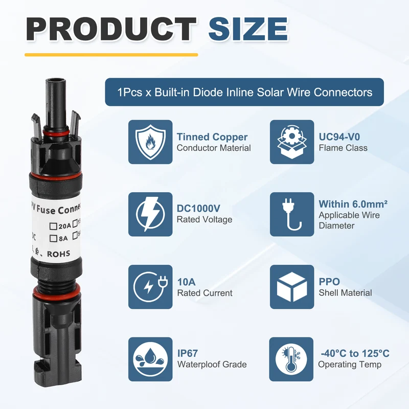 1Set 10A Solar Fuse Holder Inline with Fuse for Solar Photovoltaic System