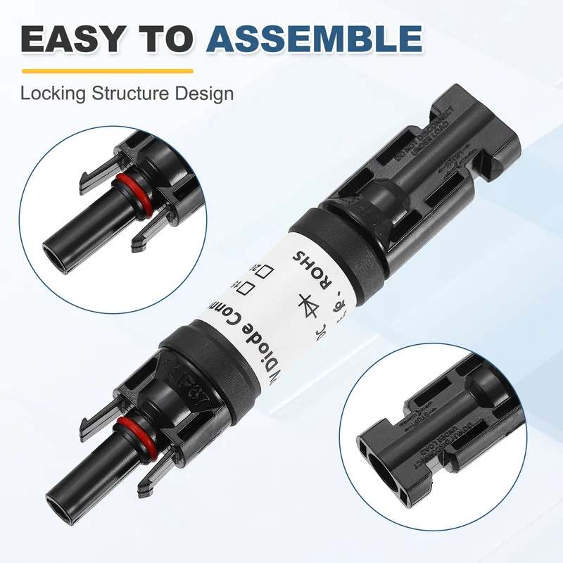 2Pcs 30A 1000V IP67 Waterproof Built-in Diode Solar Wire Connectors