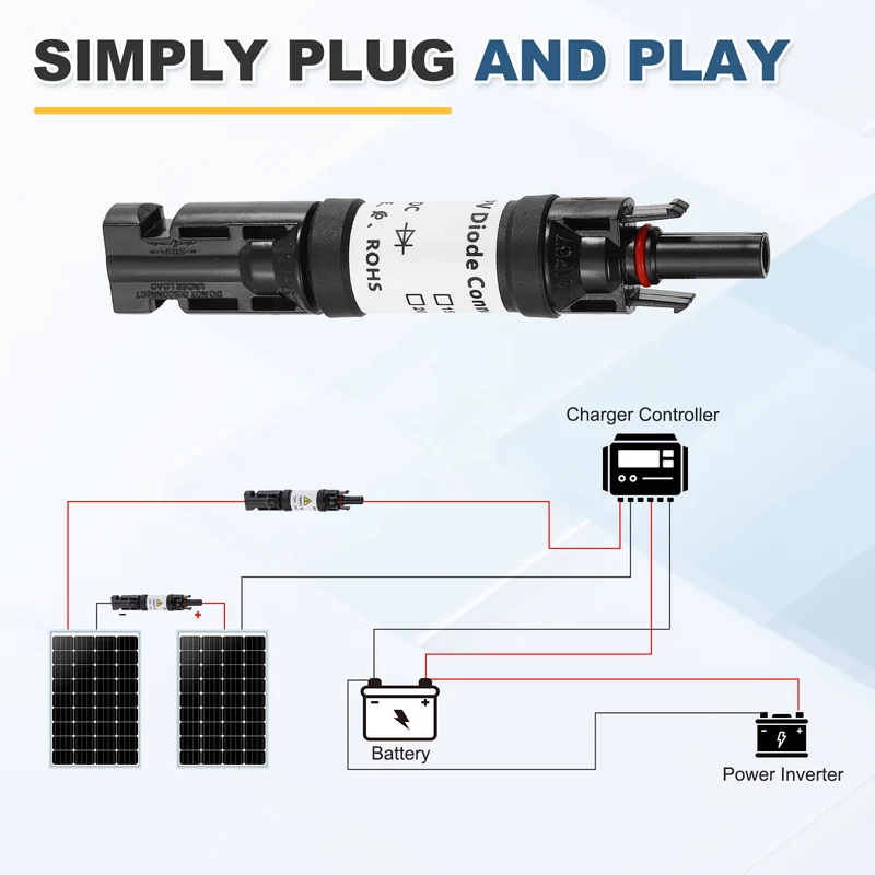 2Pcs 30A 1000V IP67 Waterproof Built-in Diode Solar Wire Connectors
