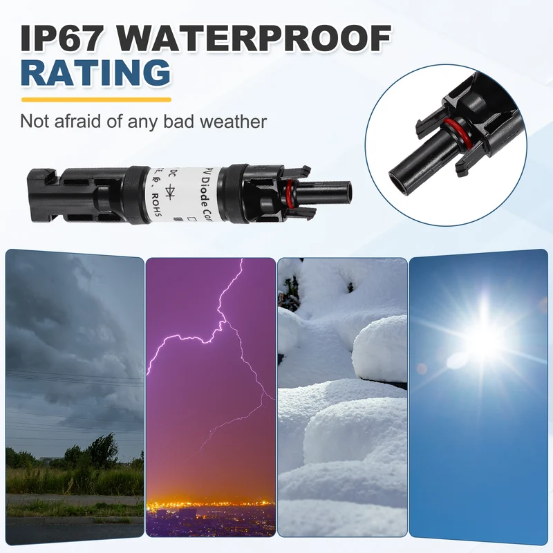 2Pcs 20A 1000V IP67 Waterproof Built-in Diode Solar Wire Connectors