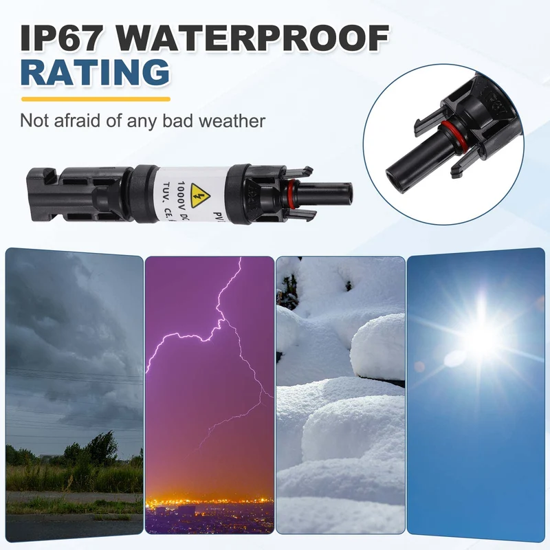 2Pcs 15A 1000V IP67 Waterproof Built-in Diode Solar Wire Connectors