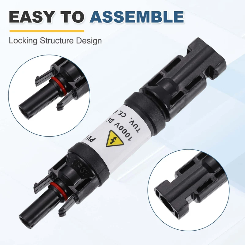 2Pcs 15A 1000V IP67 Waterproof Built-in Diode Solar Wire Connectors