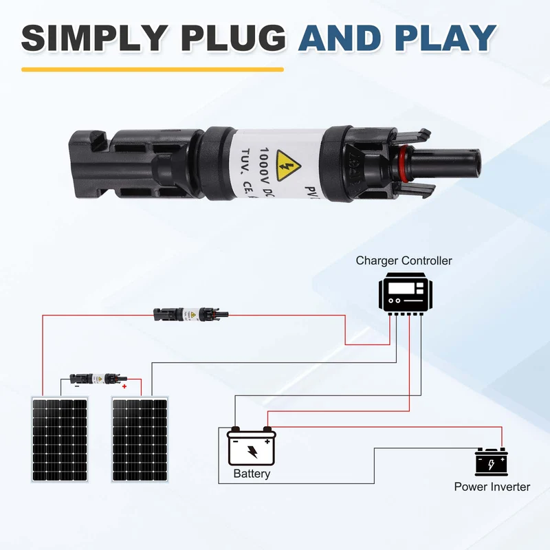 2Pcs 15A 1000V IP67 Waterproof Built-in Diode Solar Wire Connectors