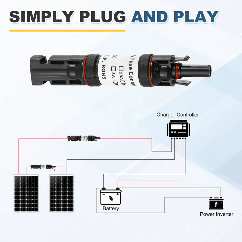 2Pcs 30A Solar Fuse Holder Inline with Fuse for Solar Photovoltaic System