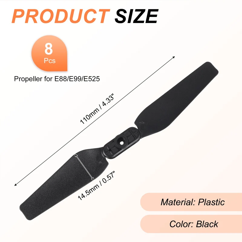8Pcs 4.3" Folding Propellers for E88 E99 E525 Quadcopter Black