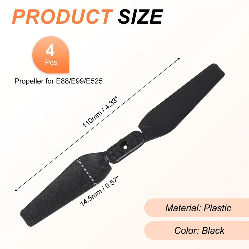 4Pcs 4.3" Folding Propellers for E88 E99 E525 Quadcopter Black