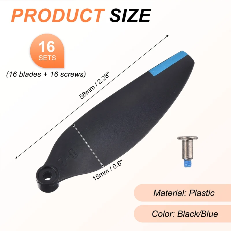 16Pcs 2.3" Plastic Propellers for Mini 3 Quadcopter Black/Blue