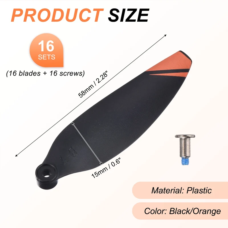 16Pcs 2.3" Plastic Propellers for Mini 3 Quadcopter Black/Orange