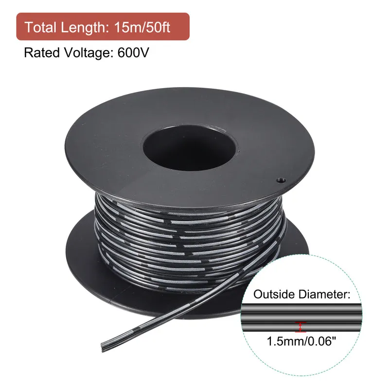 24AWG Ribbon Cable Silicone Wire 2Pin 24 Gauge Ribbon Wire Flat Silicone Cable 15m/50ft Black Stranded Tinned Copper Wire