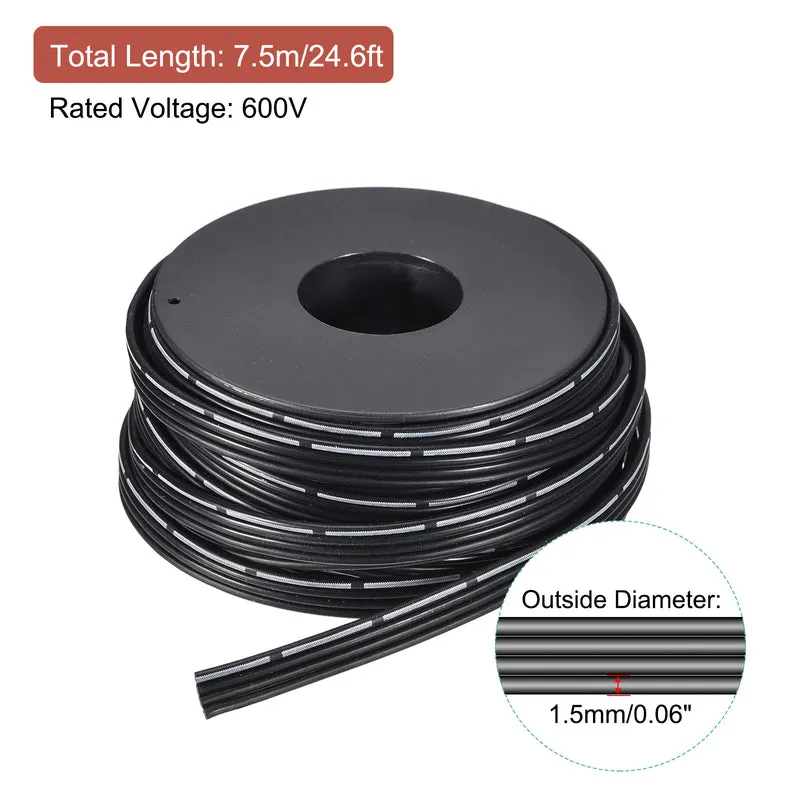 22AWG Ribbon Cable Silicone Wire 4Pin 22 Gauge Ribbon Wire Flat Silicone Cable 7.5m/24.6ft Black Stranded Tinned Copper Wire