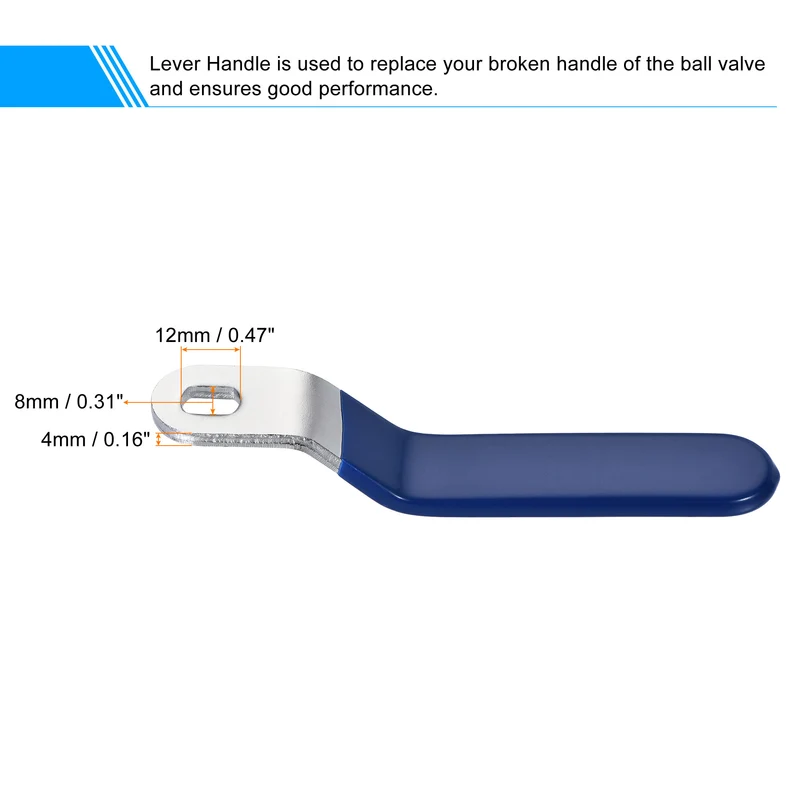 Lever Handle Iron Chrome Plated 8x12mm Replacement with Plastic Grip Blue for Ball Valve