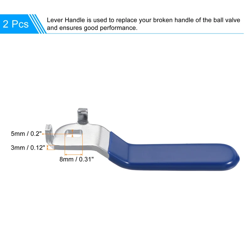 Lever Handle Iron Chrome Plated Replacement Quarter Turn with Plastic Grip Blue for DN20 Ball Valve 2Pcs