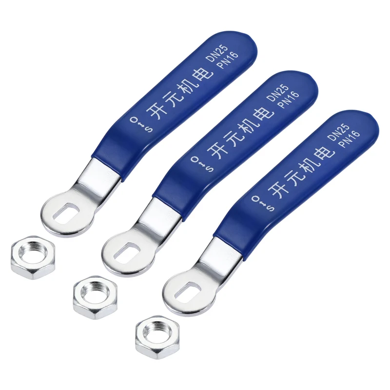 Lever Handle Iron Chrome Plated Replacement with Plastic Grip Blue for DN25 Ball Valve 3Pcs