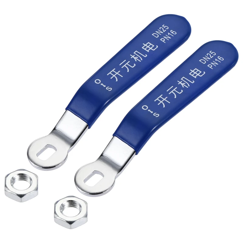 Lever Handle Iron Chrome Plated Replacement with Plastic Grip Blue for DN25 Ball Valve 2Pcs