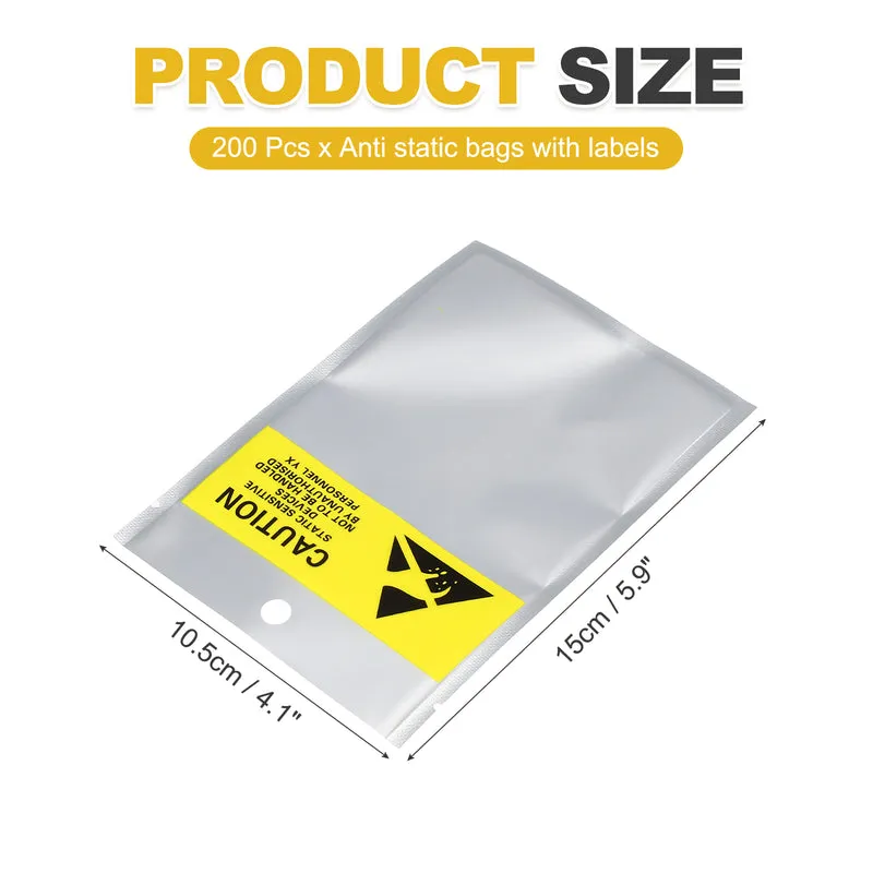 200 Pcs Anti Static Bags 4.1" x 5.9" Open Top with Hole ESD Bags, Silver