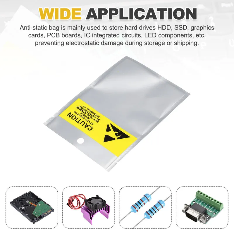 200 Pcs Anti Static Bags 4.1" x 5.9" Open Top with Hole ESD Bags, Silver