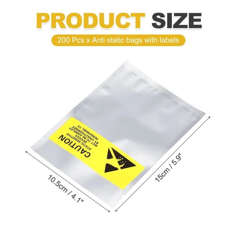 200 Pcs Anti Static Bags Shielding Bag 4.1" x 5.9" Open Top ESD Bags, Silver