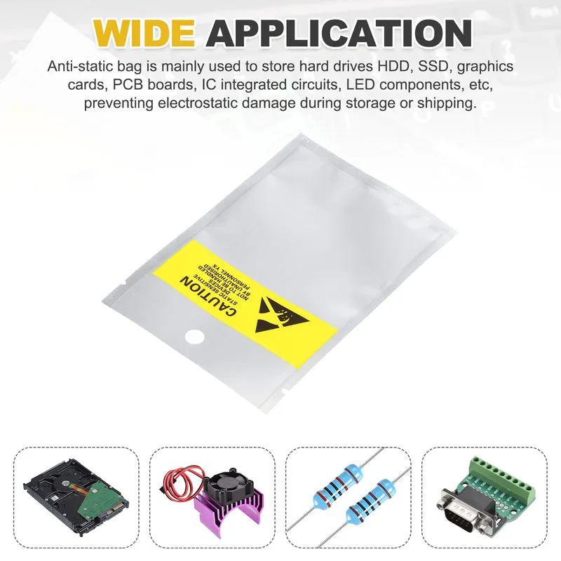 200 Pcs Anti Static Bags 3.5" x 5.3" Open Top with Hole ESD Bags, Silver