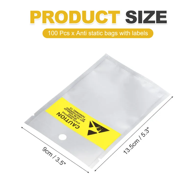 100 Pcs Anti Static Bags 3.5" x 5.3" Open Top with Hole ESD Bags, Silver
