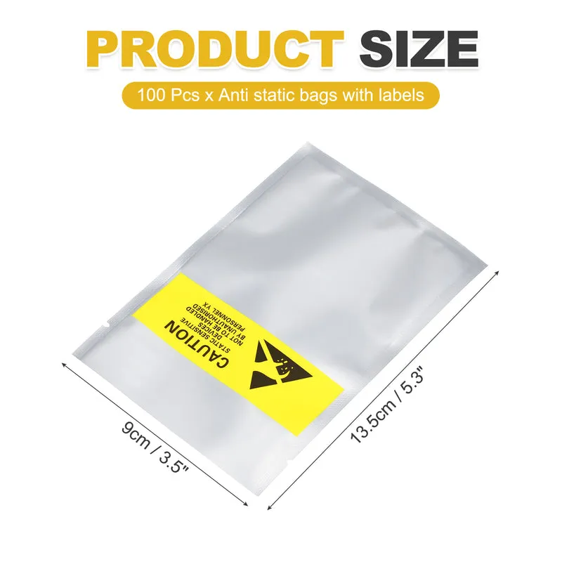 100 Pcs Anti Static Bags Shielding Bag 3.5" x 5.3" Open Top ESD Bags, Silver