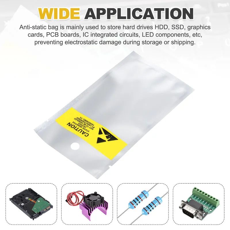 200 Pcs Anti Static Bags 3.1" x 5.9" Open Top with Hole ESD Bags, Silver