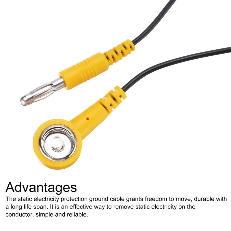ESD Grounding Cable Cord 180cm/71",Lantern Tip + Buckle 1 Pcs(Black+Yellow)