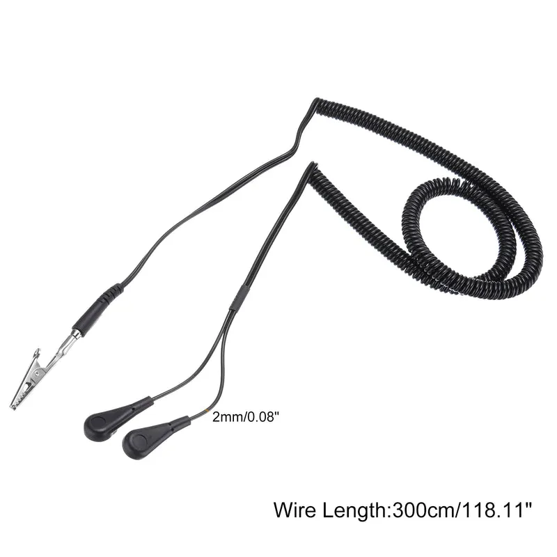 ESD Grounding Cable Cord 300cm/118",Clamp + Buckle 1 Pcs(Black)