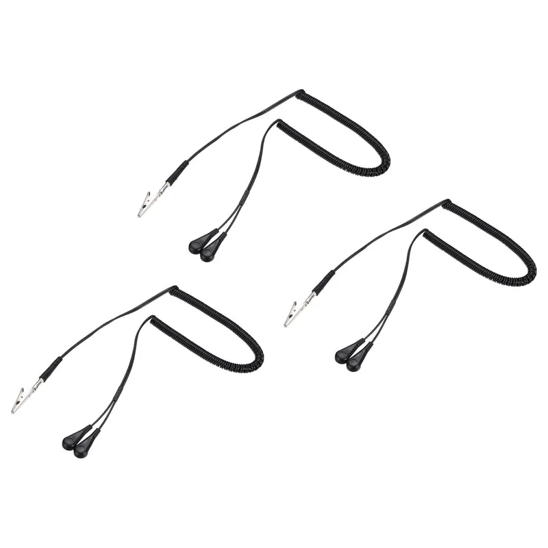 ESD Grounding Cable Cord 200cm/79",Clamp + Buckle 3 Pcs(Black)