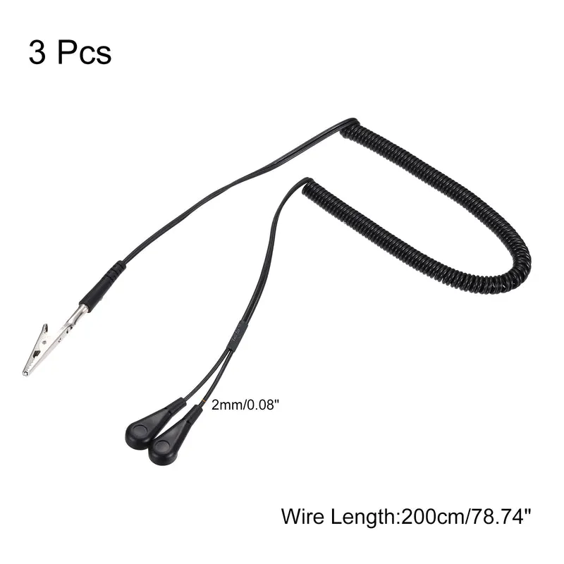 ESD Grounding Cable Cord 200cm/79",Clamp + Buckle 3 Pcs(Black)