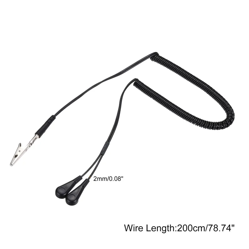 ESD Grounding Cable Cord 200cm/79",Clamp + Buckle 1 Pcs(Black)
