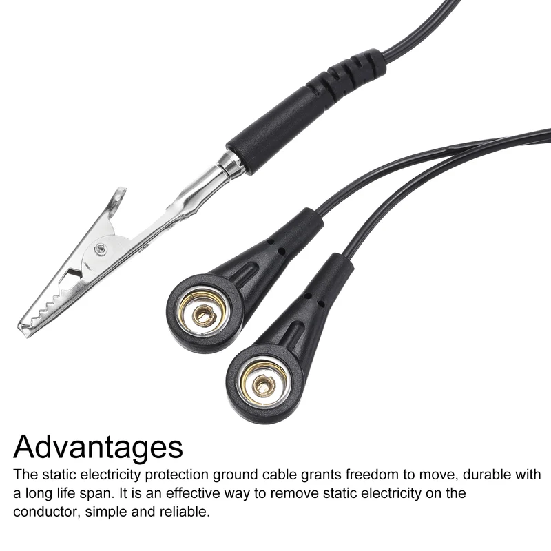 ESD Grounding Cable Cord 200cm/79",Clamp + Buckle 1 Pcs(Black)