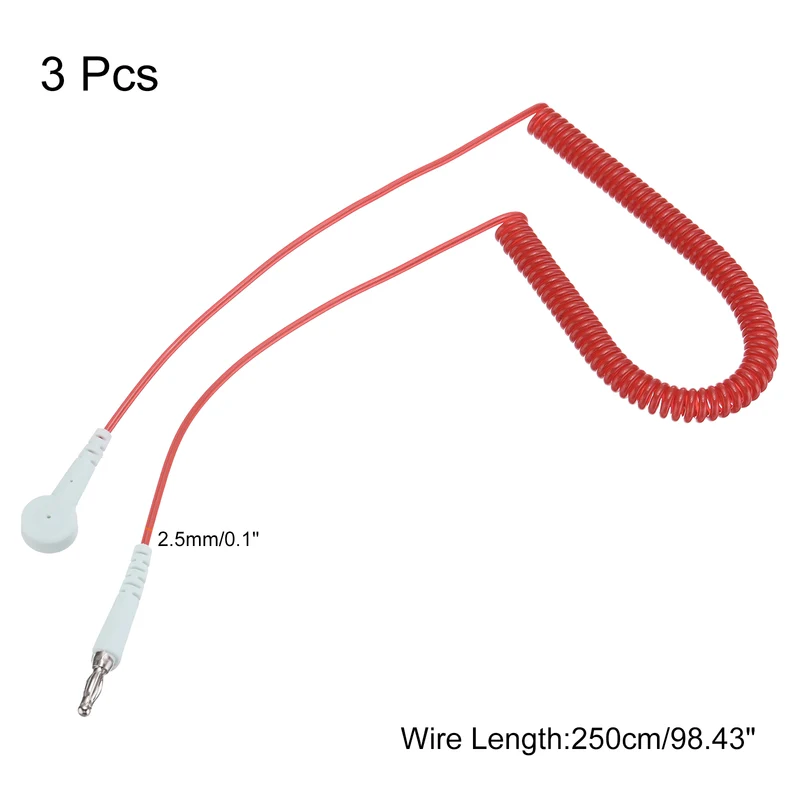 ESD Grounding Cable Cord 250cm/98",Lantern Tip + Buckle 3 Pcs(Red)