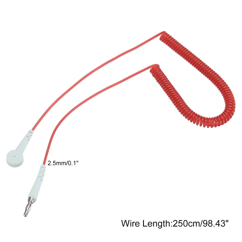 ESD Grounding Cable Cord 250cm/98",Lantern Tip + Buckle 1 Pcs(Red)