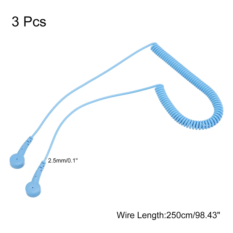 ESD Grounding Cable Cord 250cm/98",Double Buckle 3 Pcs(Blue)