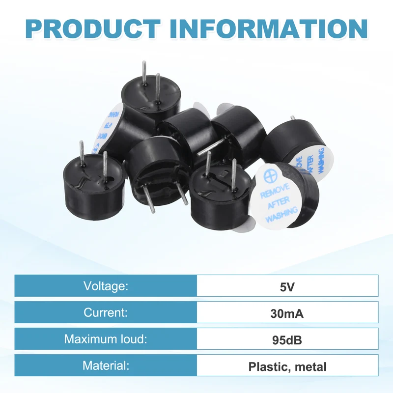 10 Pcs Active Buzzer DC 5V 5mm Pitch Electric Tone Buzzer for Alarm
