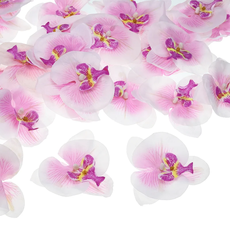 40Pcs 3.9" Artificial Silk Butterfly Orchid Flower Heads for DIY, White Purple