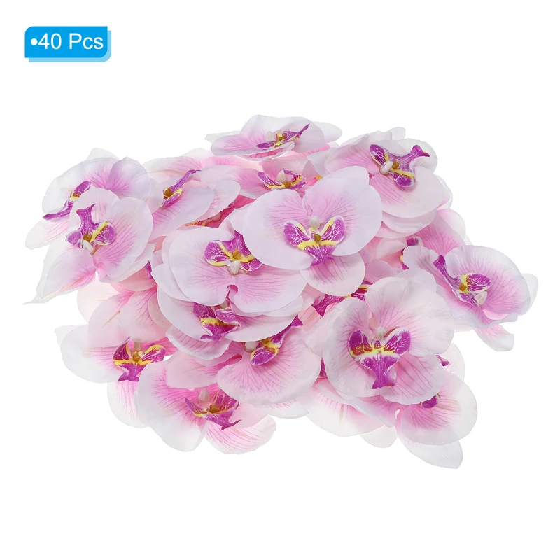 40Pcs 3.9" Artificial Silk Butterfly Orchid Flower Heads for DIY, White Purple