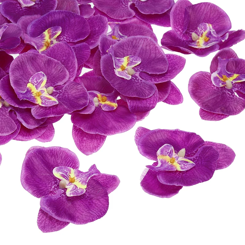 40Pcs 3.9" Artificial Silk Butterfly Orchid Flower Heads for DIY, Dark Purple