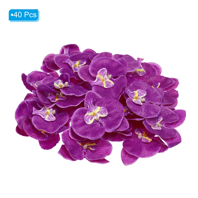 40Pcs 3.9" Artificial Silk Butterfly Orchid Flower Heads for DIY, Dark Purple